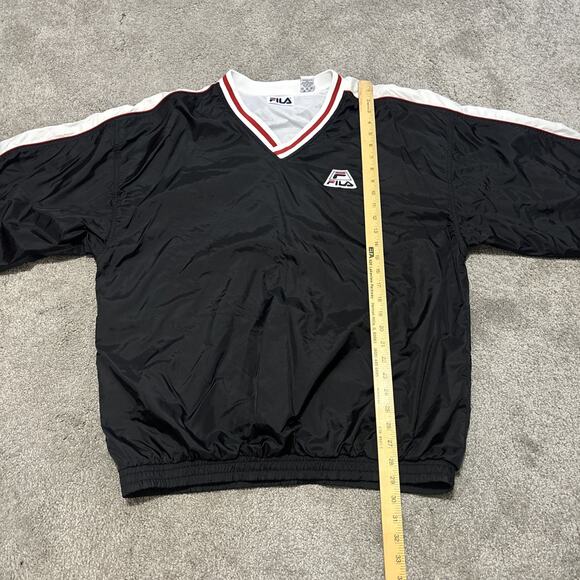 Vintage FILA 90s Black V-neck Pullover Golf Jacket Windbreaker Mens Size XL - Picture 4 of 5